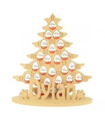 Super sized 18mm Freestanding Kinder Egg Christmas Tree Advent Calendar with Personalised Name